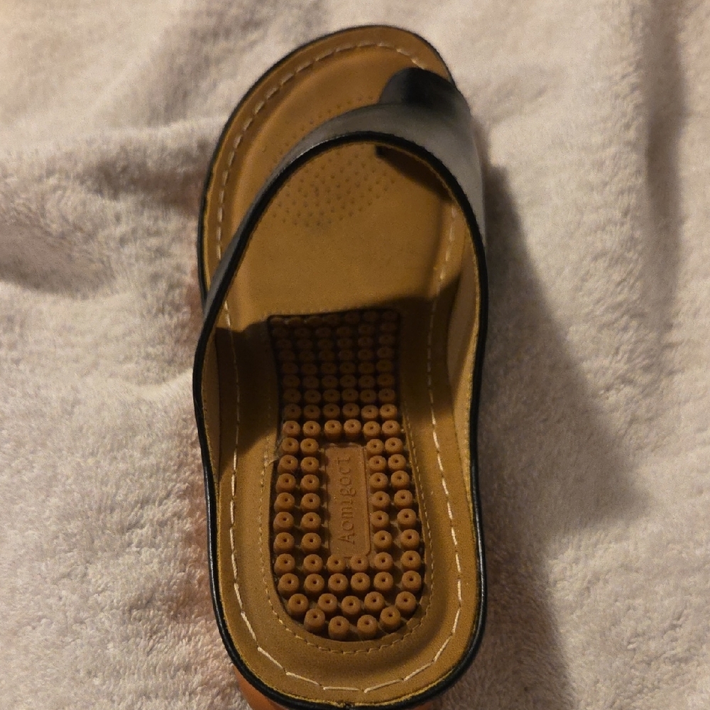 Womens Orthopedic Black Leather Slide Sandals, sz 9 - Picture 3 of 10